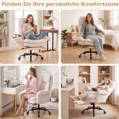 Bürostuhl Ergonomisch Höhenverstellbarer Chefsessel mit 5 Rollen & Ausziehbarer Fußstütze Weiß