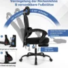 Bürostuhl ergonomisch mit einziehbarer Fußstütze Schreibtischstuhl mit Verstellbarer Rückenlehne Drehstuhl für Zuhause