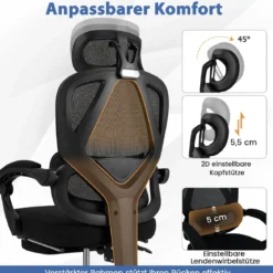 Bürostuhl ergonomisch mit einziehbarer Fußstütze Schreibtischstuhl mit Verstellbarer Rückenlehne Drehstuhl für Zuhause