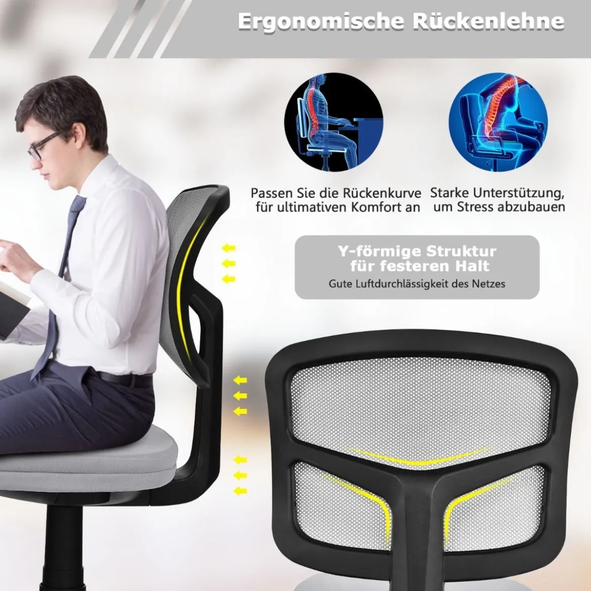 Bürostuhl höhenverstellbarer Computerstuhl 360° drehbar 50 x 50 x 79-91 cm Grau