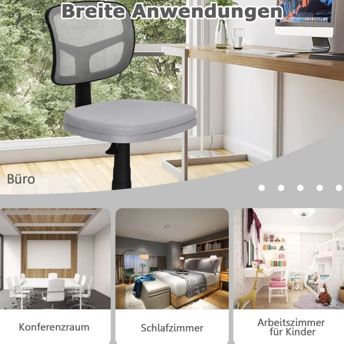Bürostuhl höhenverstellbarer Computerstuhl 360° drehbar 50 x 50 x 79-91 cm Grau
