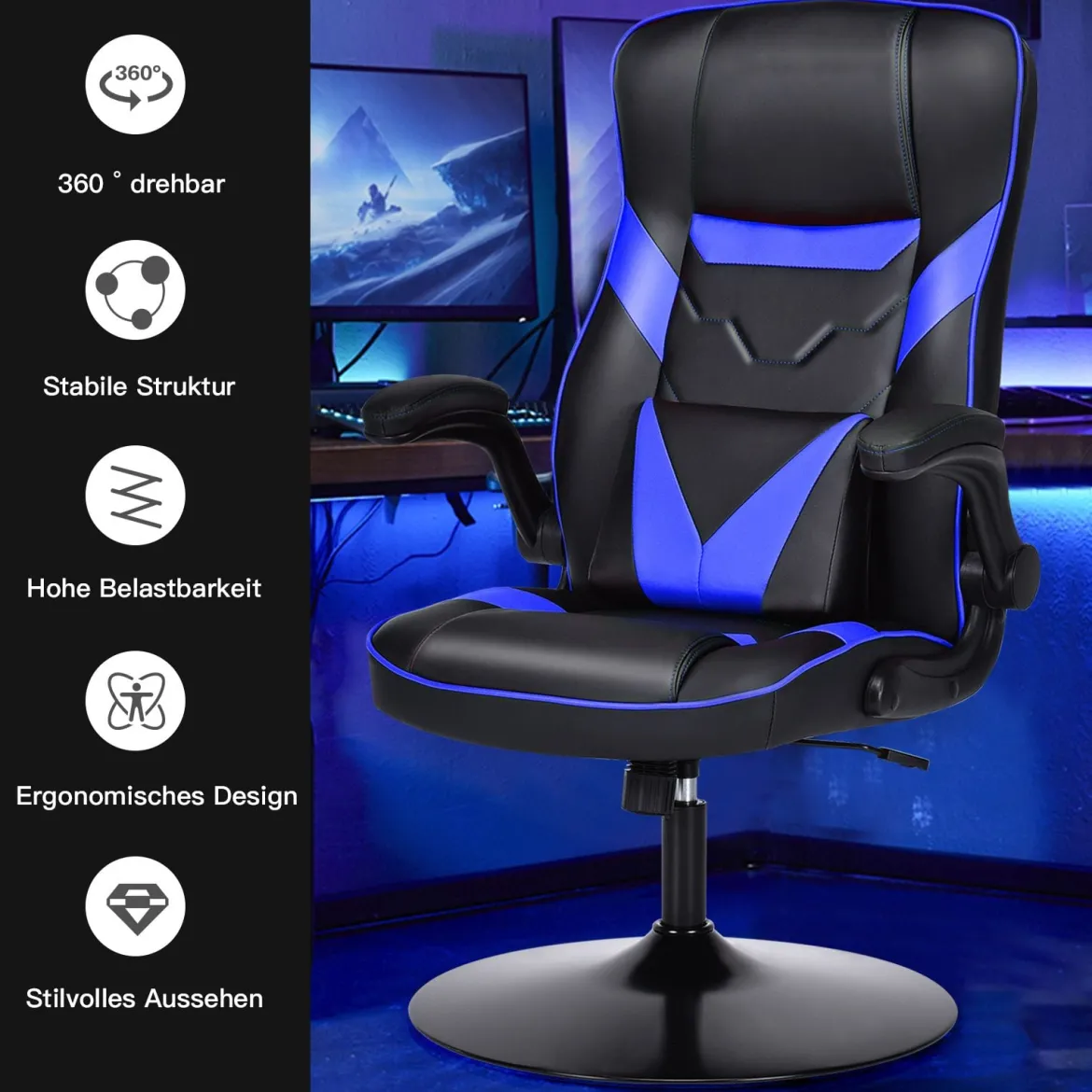 Bürostuhl höhenverstellbar Gaming Stuhl Racing Stuhl Arbeitsstuhl Computerstuhl Blau