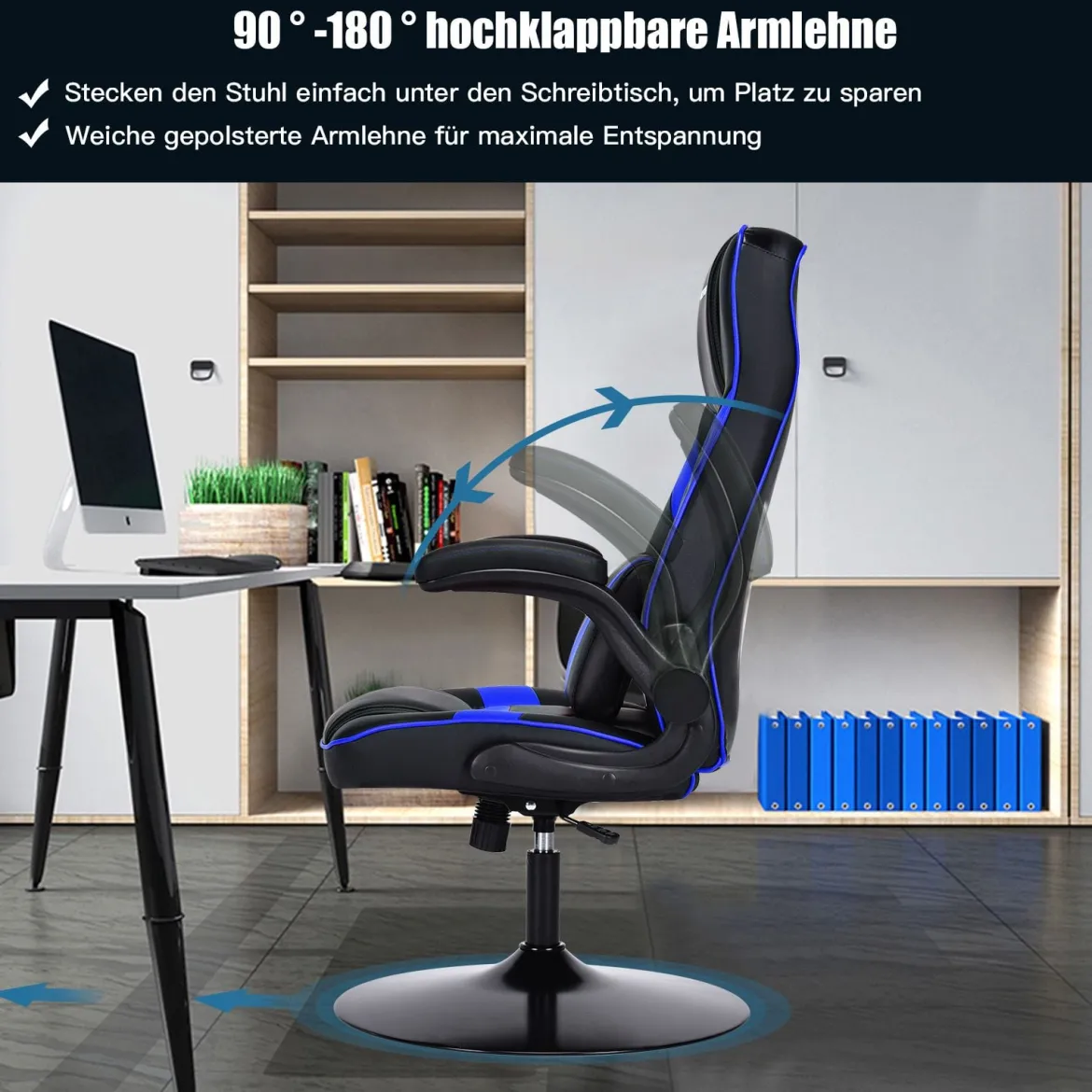 Bürostuhl höhenverstellbar Gaming Stuhl Racing Stuhl Arbeitsstuhl Computerstuhl Blau