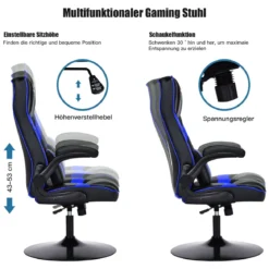 Bürostuhl höhenverstellbar Gaming Stuhl Racing Stuhl Arbeitsstuhl Computerstuhl Blau