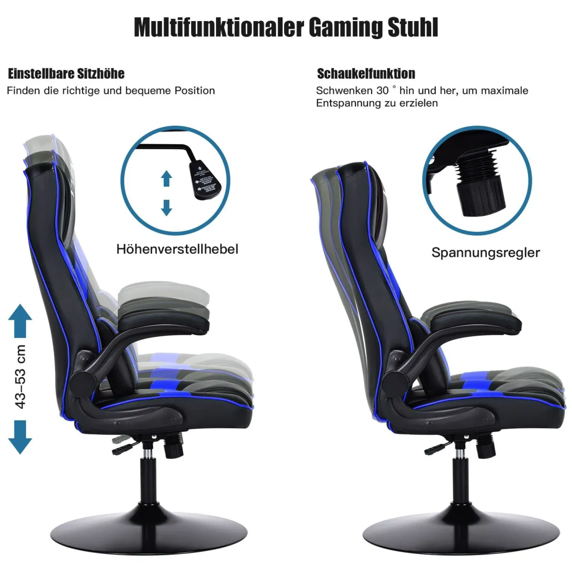 Bürostuhl höhenverstellbar Gaming Stuhl Racing Stuhl Arbeitsstuhl Computerstuhl Blau