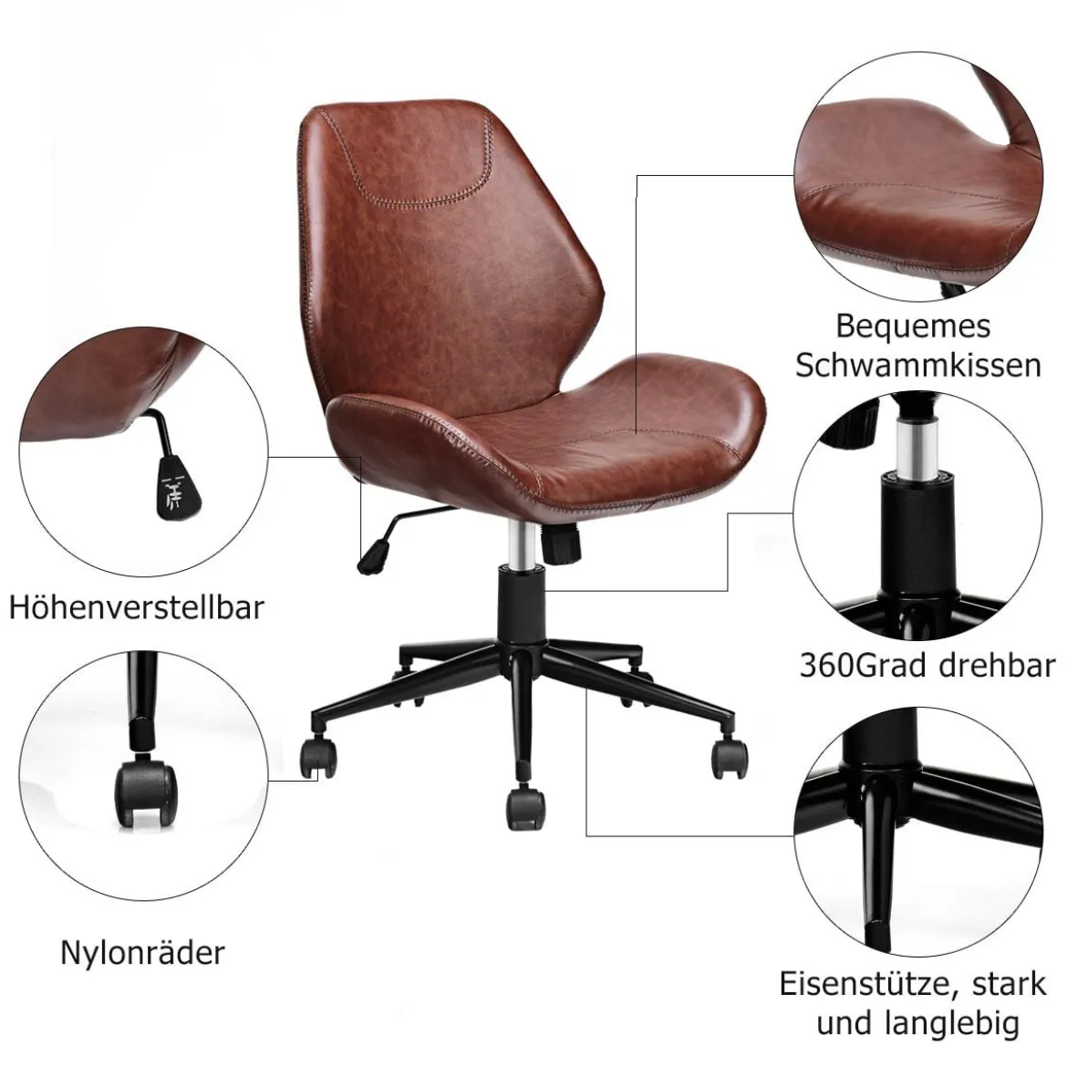 Bürostuhl höhenverstellbar Schreibtischstuhl Chefsessel drehbar Braun