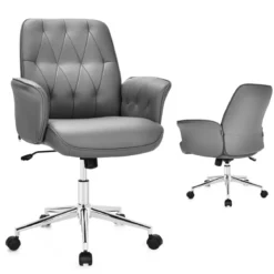 Bürostuhl Kunstleder Ergonomischer Schreibtischstuhl Höhenverstellbarer Drehstuhl Grau