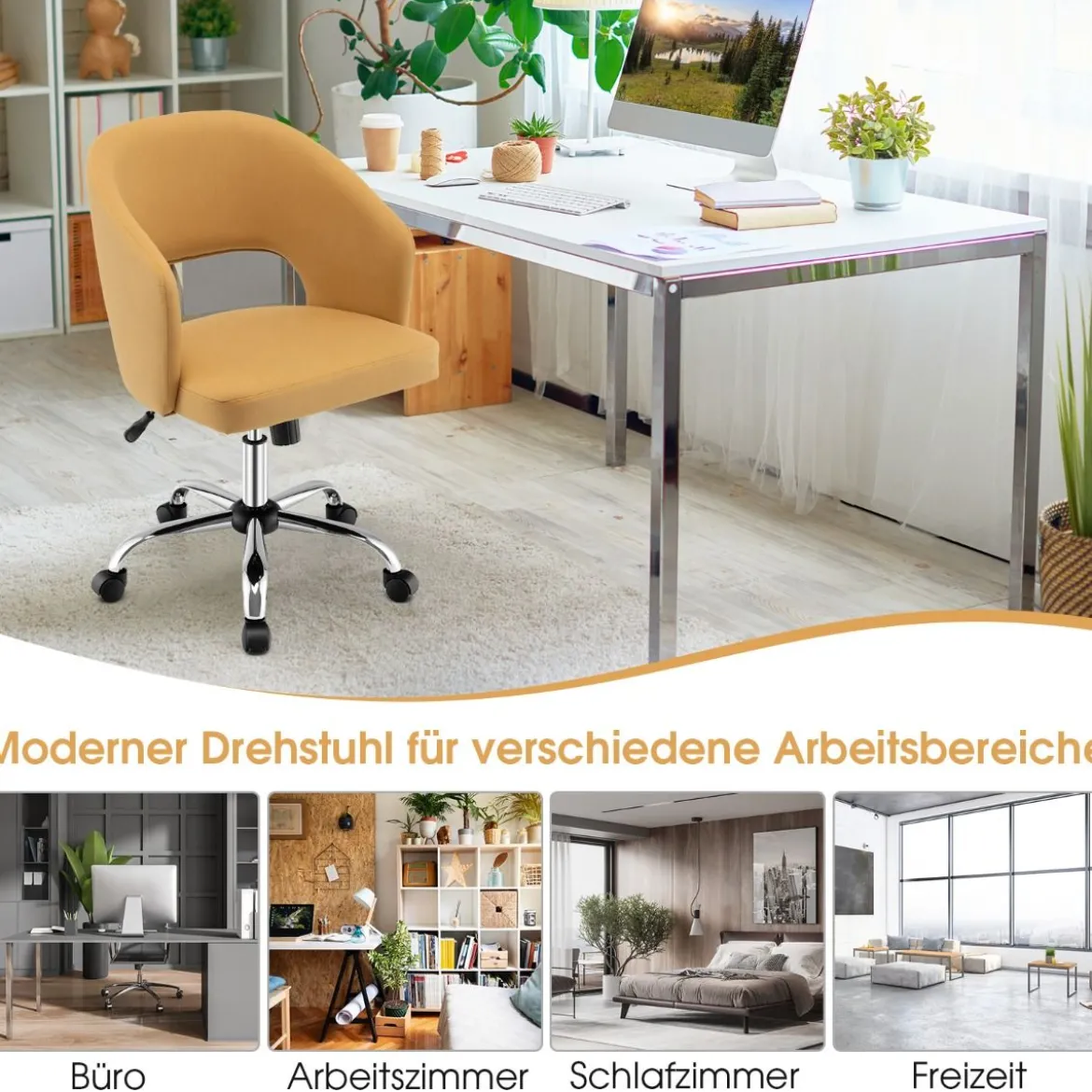 Bürostuhl mit gebogener Rückenlehne Drehstuhl mit mittlerer Rückenlehne und Schaukelmodus Gelb