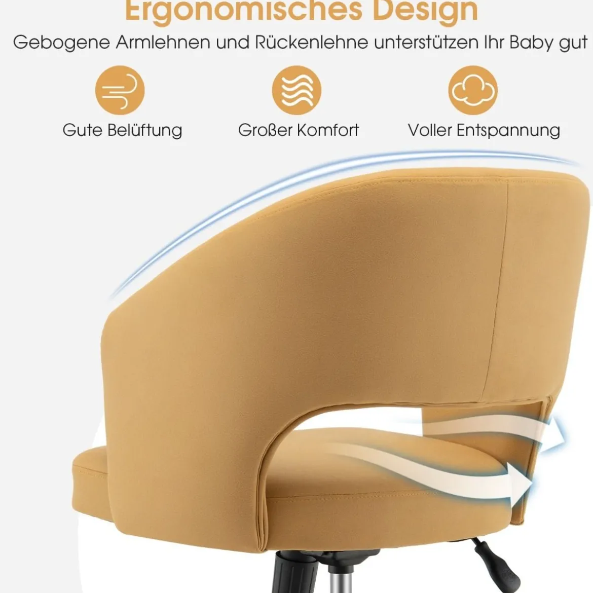 Bürostuhl mit gebogener Rückenlehne Drehstuhl mit mittlerer Rückenlehne und Schaukelmodus Gelb