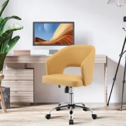 Bürostuhl mit gebogener Rückenlehne Drehstuhl mit mittlerer Rückenlehne und Schaukelmodus Gelb