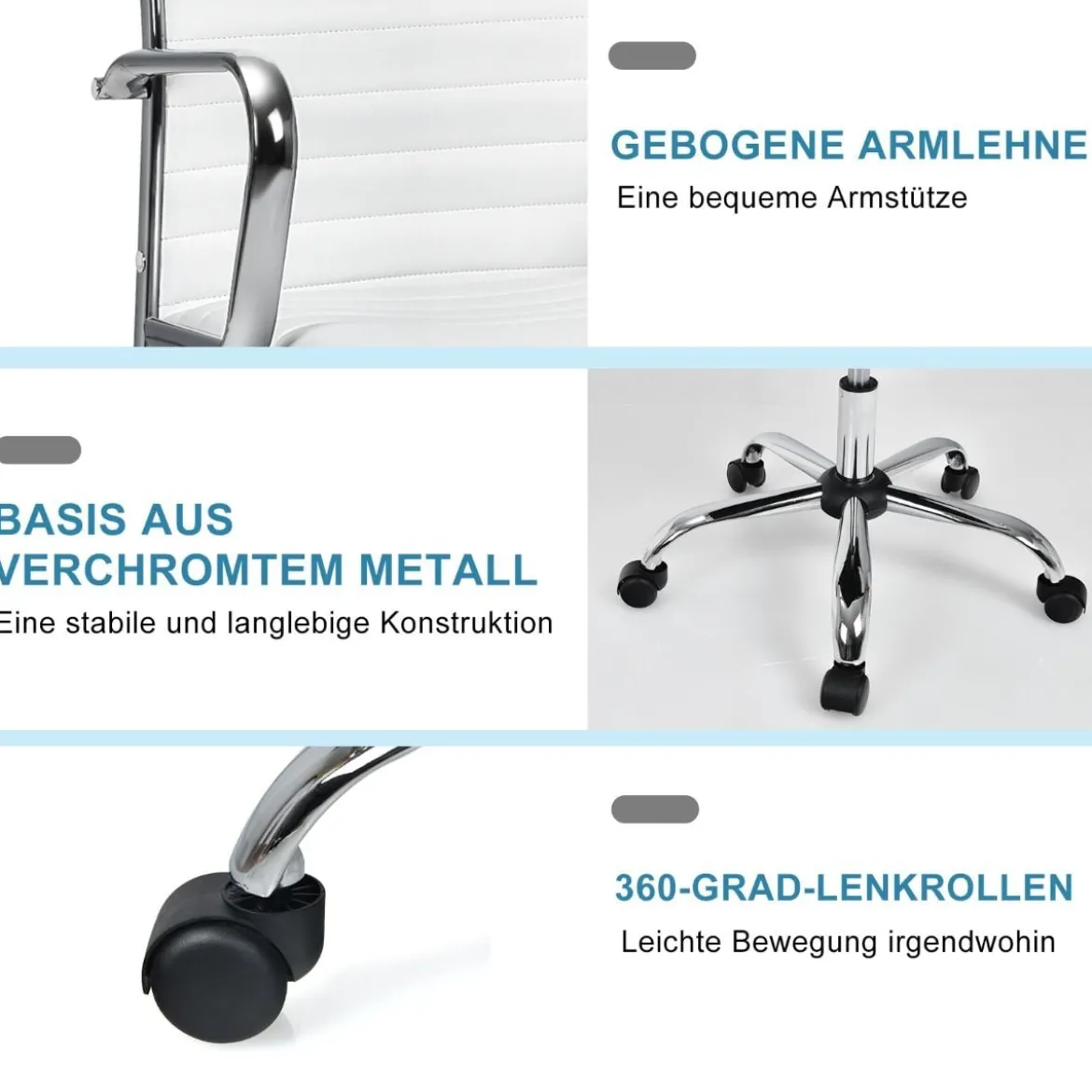 Bürostuhl mit hoher Lehne ergonomischer Computerstuhl Rückenlehne 55 x 60 x 95-105 cm Weiß
