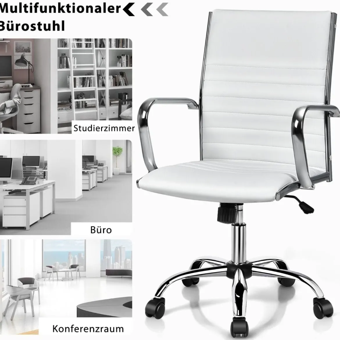 Bürostuhl mit hoher Lehne ergonomischer Computerstuhl Rückenlehne 55 x 60 x 95-105 cm Weiß