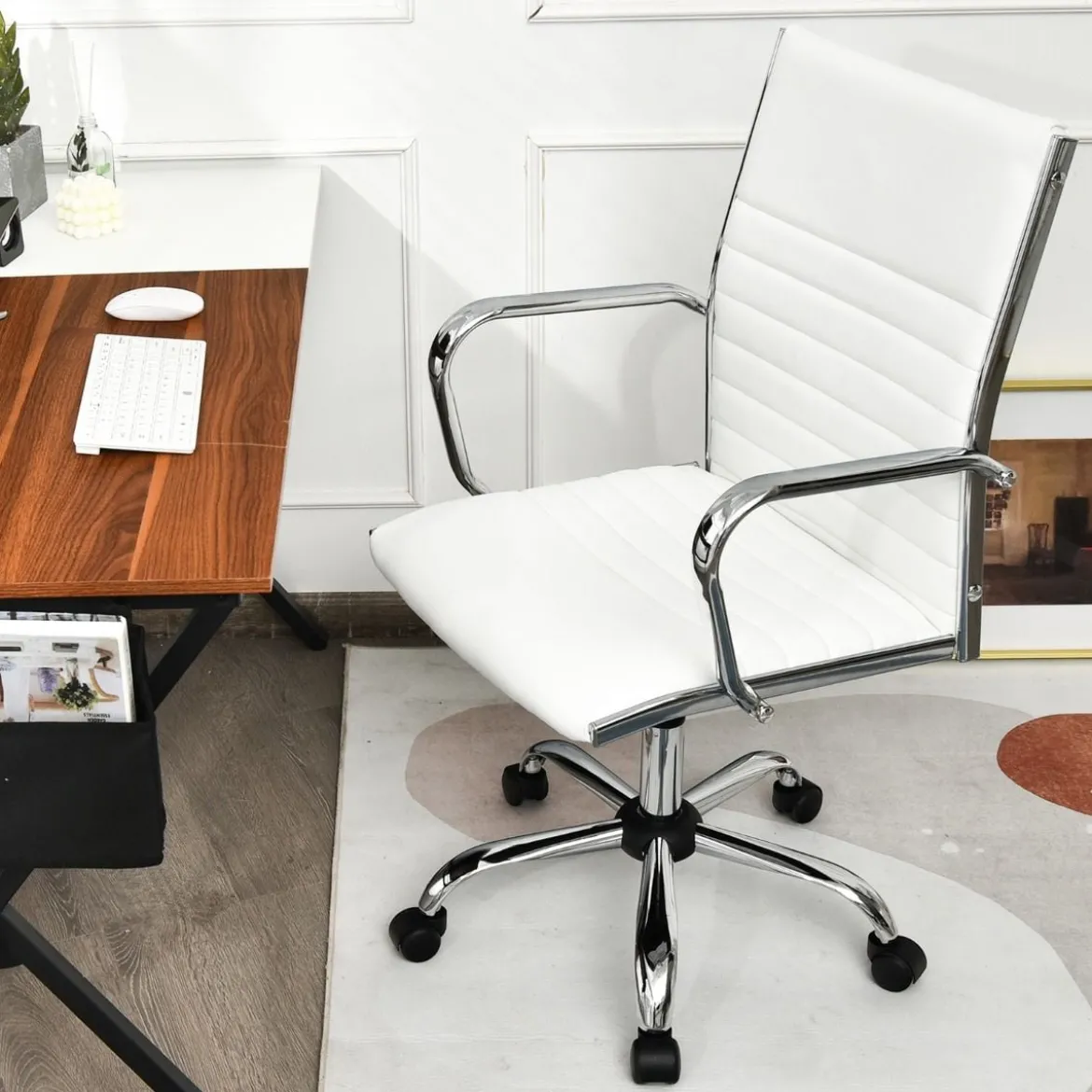 Bürostuhl mit hoher Lehne ergonomischer Computerstuhl Rückenlehne 55 x 60 x 95-105 cm Weiß