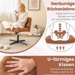 Bürostuhl mit Lammfellimitat & Breitem Sitz & Wippfunktion Höhenverstellbarer Schreibtischstuhl