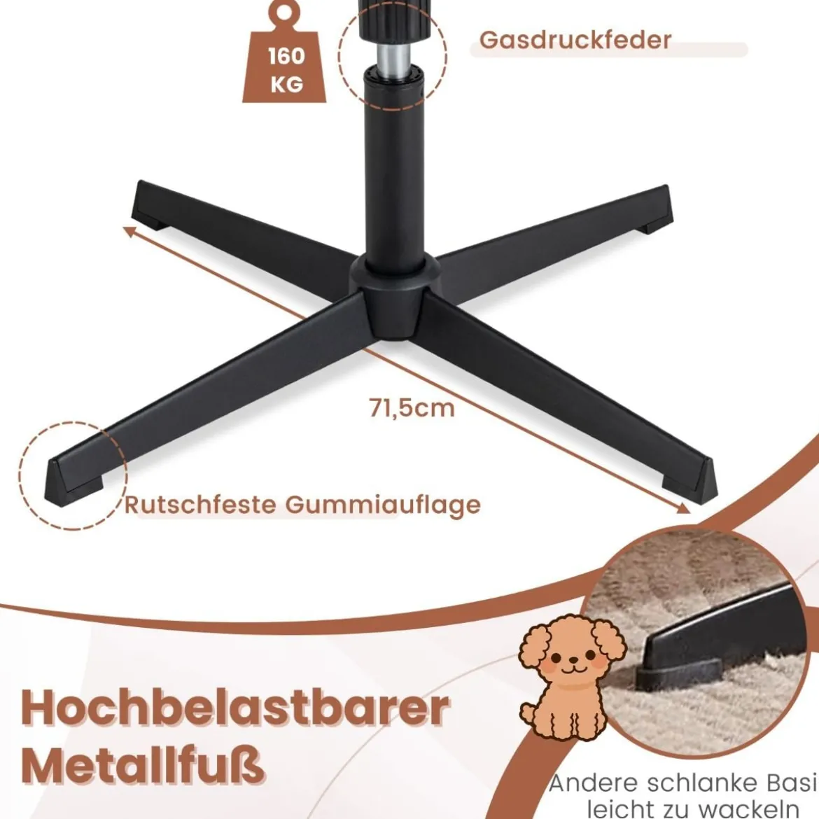 Bürostuhl mit Lammfellimitat & Breitem Sitz & Wippfunktion Höhenverstellbarer Schreibtischstuhl
