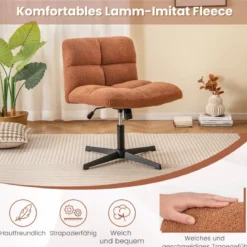 Bürostuhl mit Lammfellimitat & Breitem Sitz & Wippfunktion Höhenverstellbarer Schreibtischstuhl