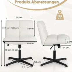 Bürostuhl mit Lammfellimitat & Breitem Sitz & Wippfunktion Höhenverstellbarer Schreibtischstuhl