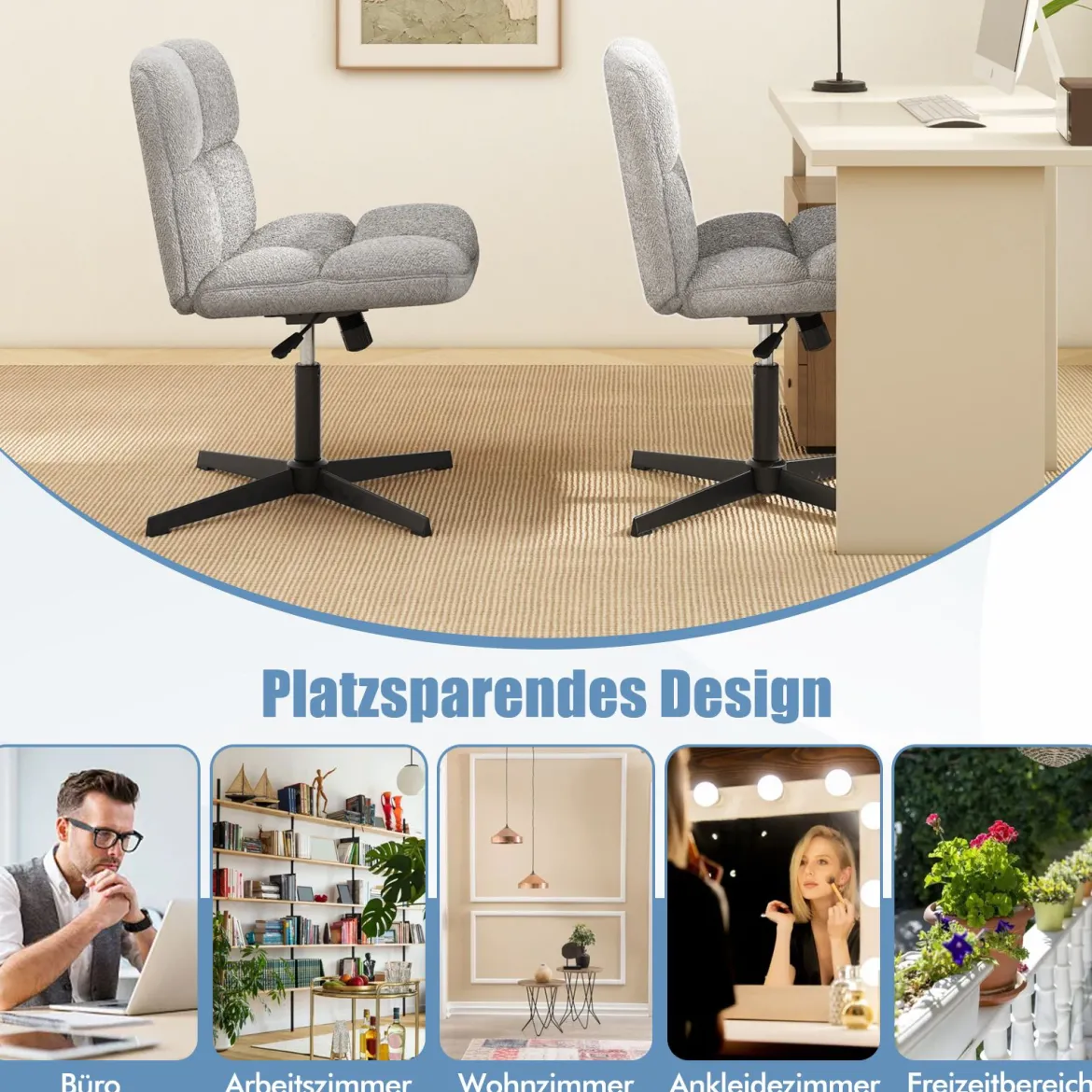 Bürostuhl mit Lammfellimitat & Breitem Sitz & Wippfunktion Höhenverstellbarer Schreibtischstuhl