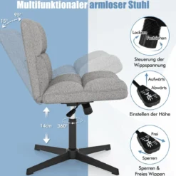 Bürostuhl mit Lammfellimitat & Breitem Sitz & Wippfunktion Höhenverstellbarer Schreibtischstuhl