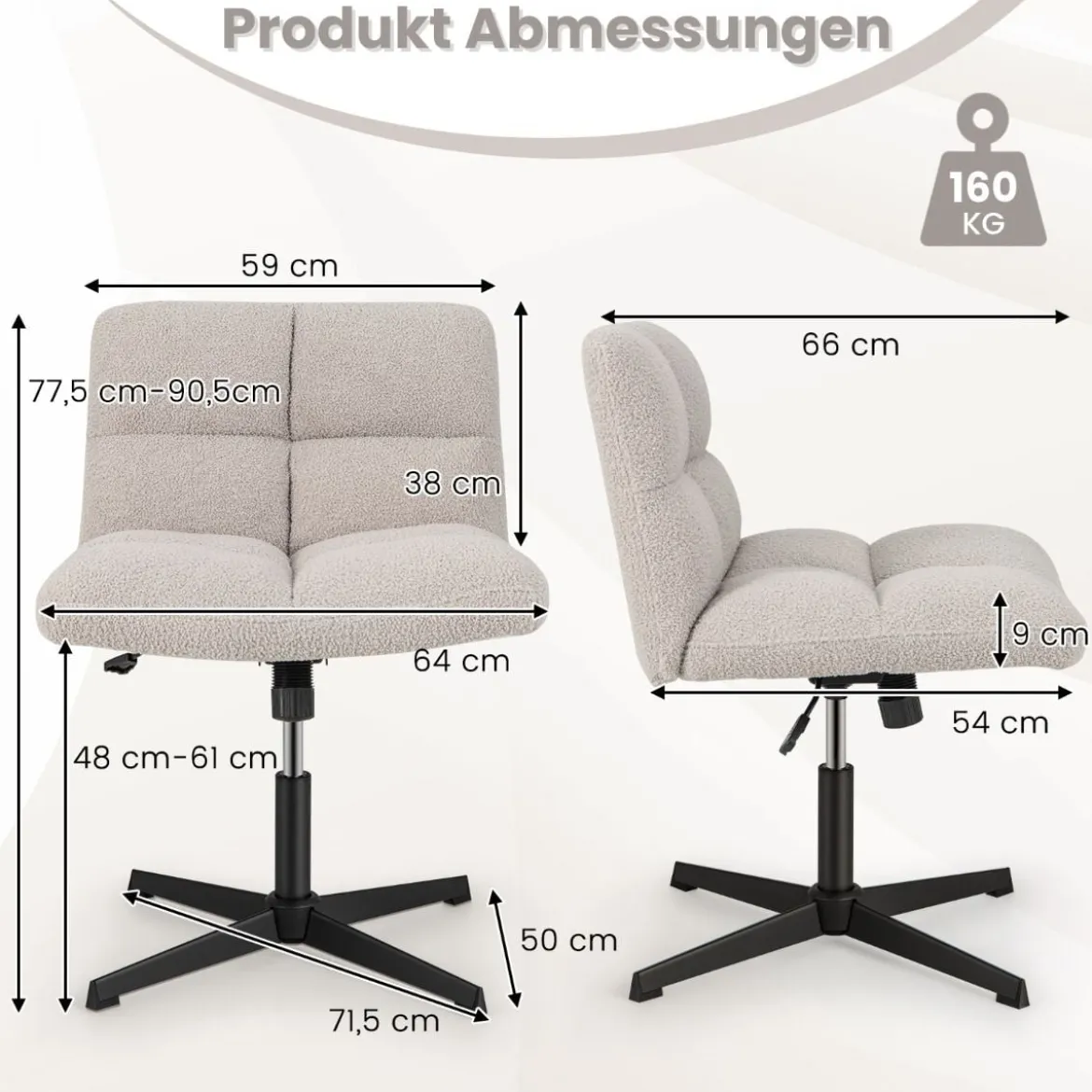 Bürostuhl mit Lammfellimitat & Breitem Sitz & Wippfunktion Höhenverstellbarer Schreibtischstuhl