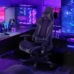 Bürostuhl mit Lendenkissen & Kopfstütze Ergonomischer Gaming Stuhl Schwarz + Grau