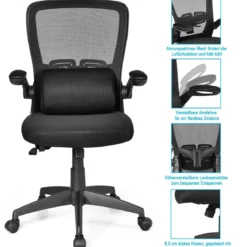 Bürostuhl mit Massagefunktion Höhenverstellbar Ergonomischer Schreibtischstuhl Drehstuhl mit Rückenlehne Schwarz