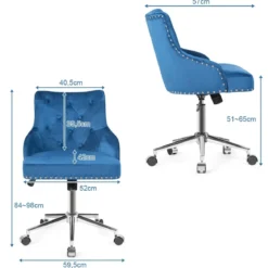 Bürostuhl mit Rädern für Zuhause 360° Schwenkbarer Empfangsstuhl 59,5 x 57 x 84 - 98 cm Blau