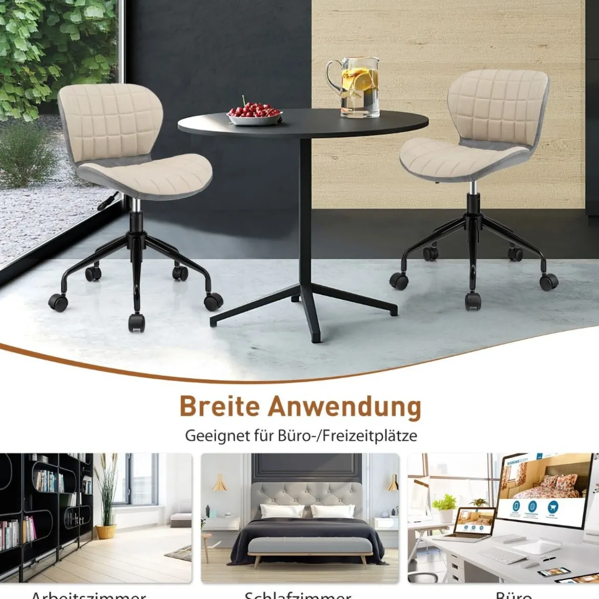 Bürostuhl Moderner Drehstuhl im Stil der Mitte des Jahrhunderts Beige + Grau