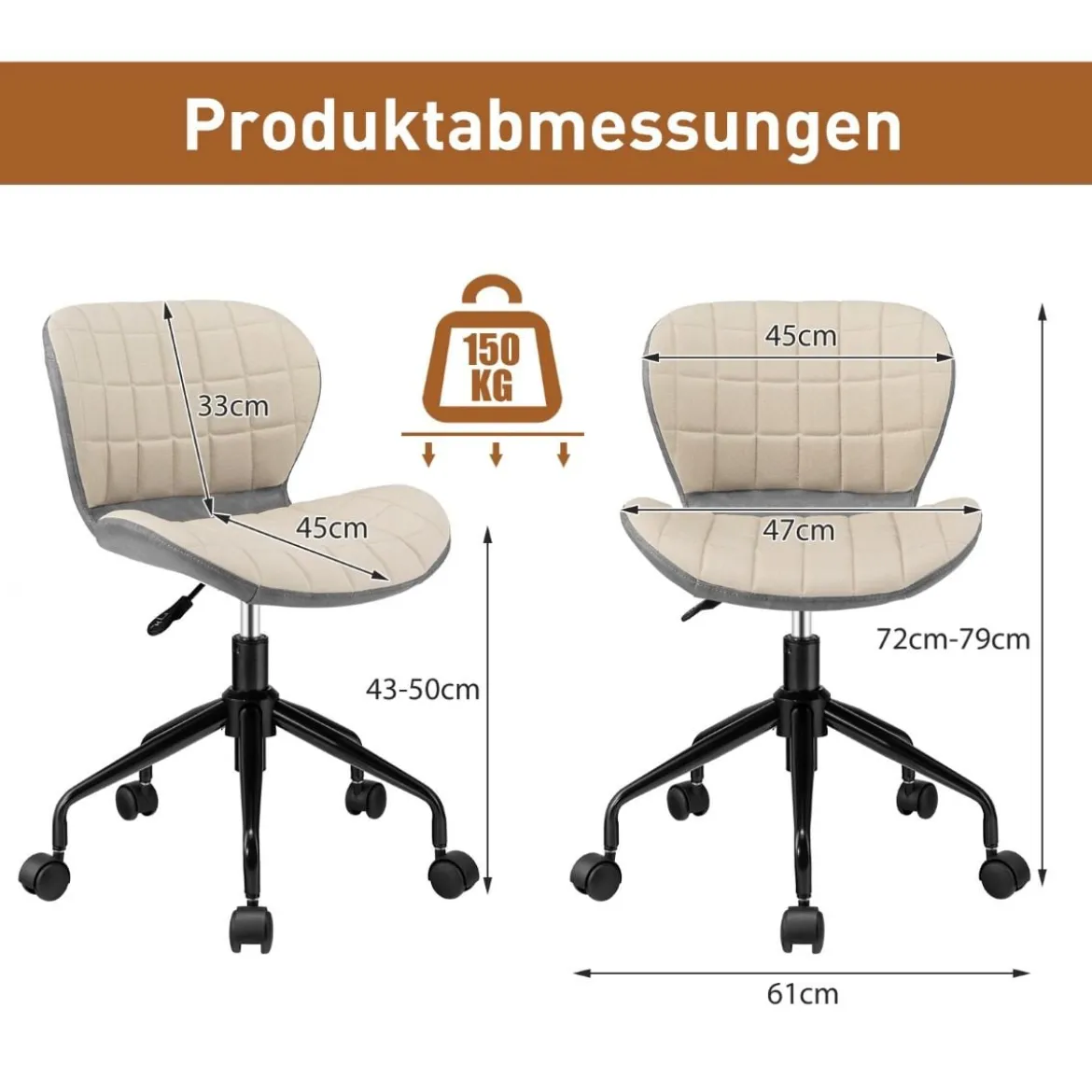 Bürostuhl Moderner Drehstuhl im Stil der Mitte des Jahrhunderts Beige + Grau