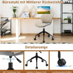 Bürostuhl Moderner Drehstuhl im Stil der Mitte des Jahrhunderts Beige + Grau