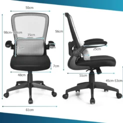 Bürostuhl Netzstoff Drehstuhl mit Lendenwirbelstütze 61 x 61 x 98 - 106 cm Grau