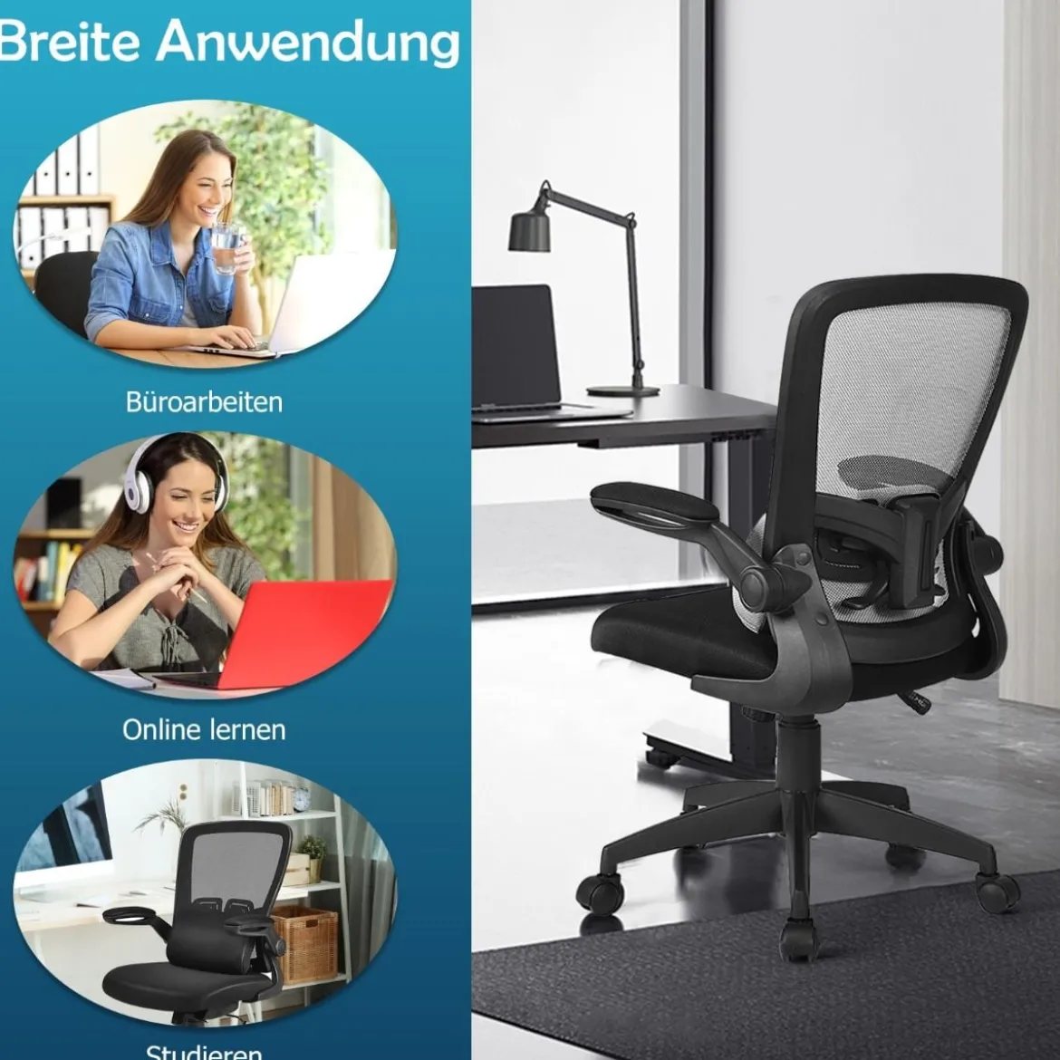 Bürostuhl Netzstoff Drehstuhl mit Lendenwirbelstütze 61 x 61 x 98 - 106 cm Grau