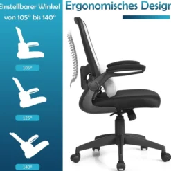 Bürostuhl Netzstoff Drehstuhl mit Lendenwirbelstütze 61 x 61 x 98 - 106 cm Grau