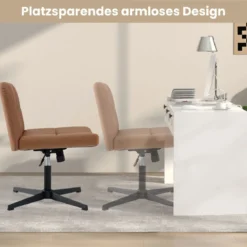 Bürostuhl ohne Armlehnen Schreibtischstuhl mit breitem Sitz & Wippfunktion Kunstleder für Heimbüro Braun/Beige