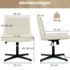 Bürostuhl ohne Armlehnen Schreibtischstuhl mit breitem Sitz & Wippfunktion Kunstleder für Heimbüro Braun/Beige