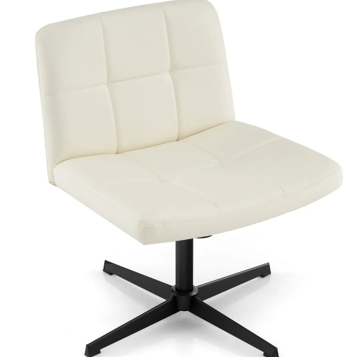 Bürostuhl ohne Armlehnen Schreibtischstuhl mit breitem Sitz & Wippfunktion Kunstleder für Heimbüro Braun/Beige