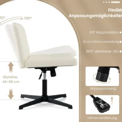 Bürostuhl ohne Armlehnen Schreibtischstuhl mit breitem Sitz & Wippfunktion Kunstleder für Heimbüro Braun/Beige
