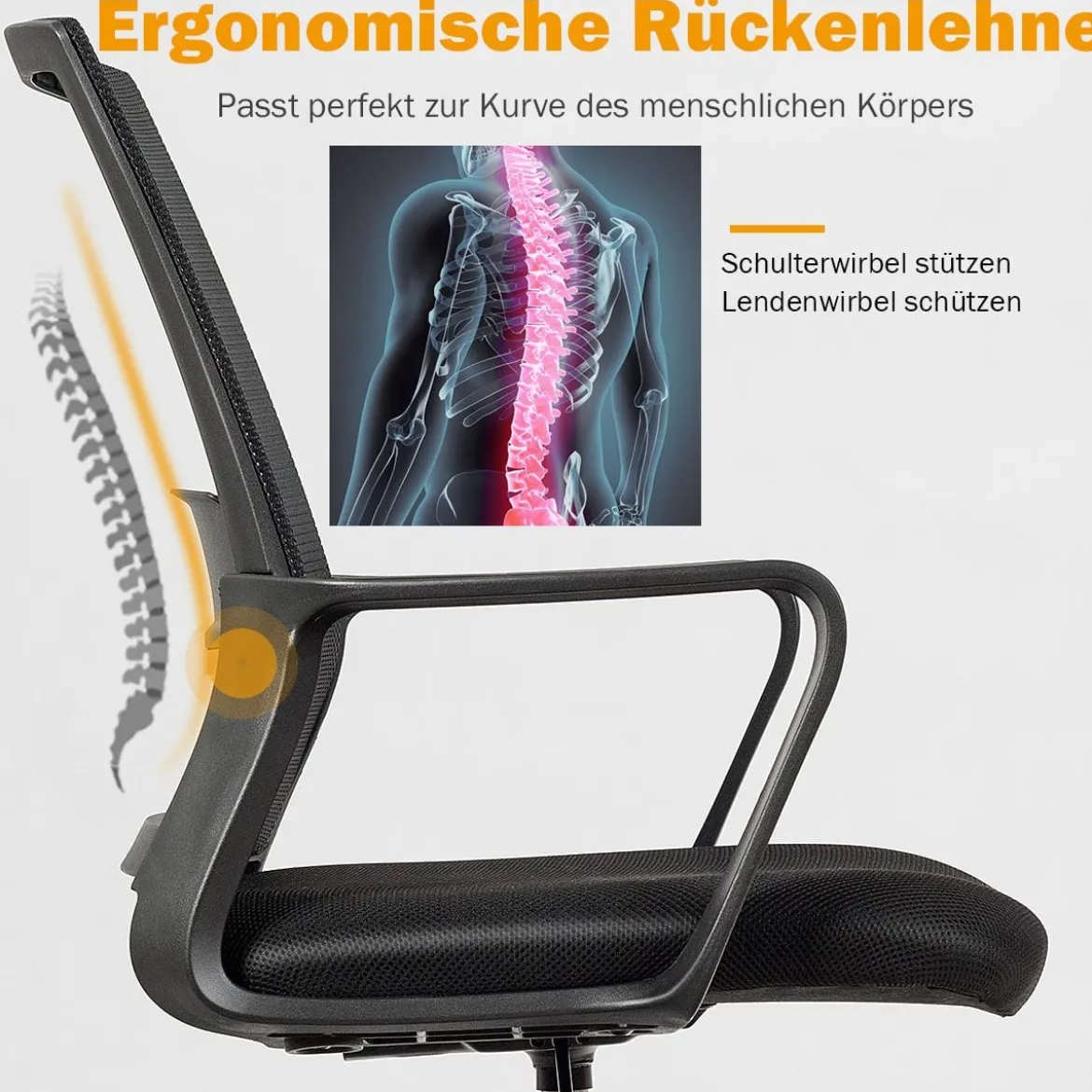 Bürostuhl Zeichenstuhl aus Netzstoff Hoher Bürostuhl mit verstellbarem Fußring Schwarz