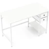 Bürotisch Computertisch mit 2 Stoffschubladen & Regal Arbeitstisch mit Metallrahmen Weiß 120 x 60 x 75cm