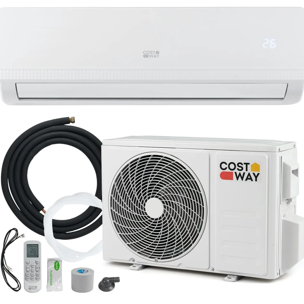 9000 BTU (2,6 kW) Mini Split Klimaanlage A++ Energieeffizientes Klimagerät mit Wärmepumpensystem für Räume bis zu 42㎡ Weiß
