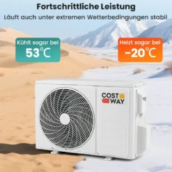 9000 BTU (2,6 kW) Mini Split Klimaanlage A++ Energieeffizientes Klimagerät mit Wärmepumpensystem für Räume bis zu 42㎡ Weiß