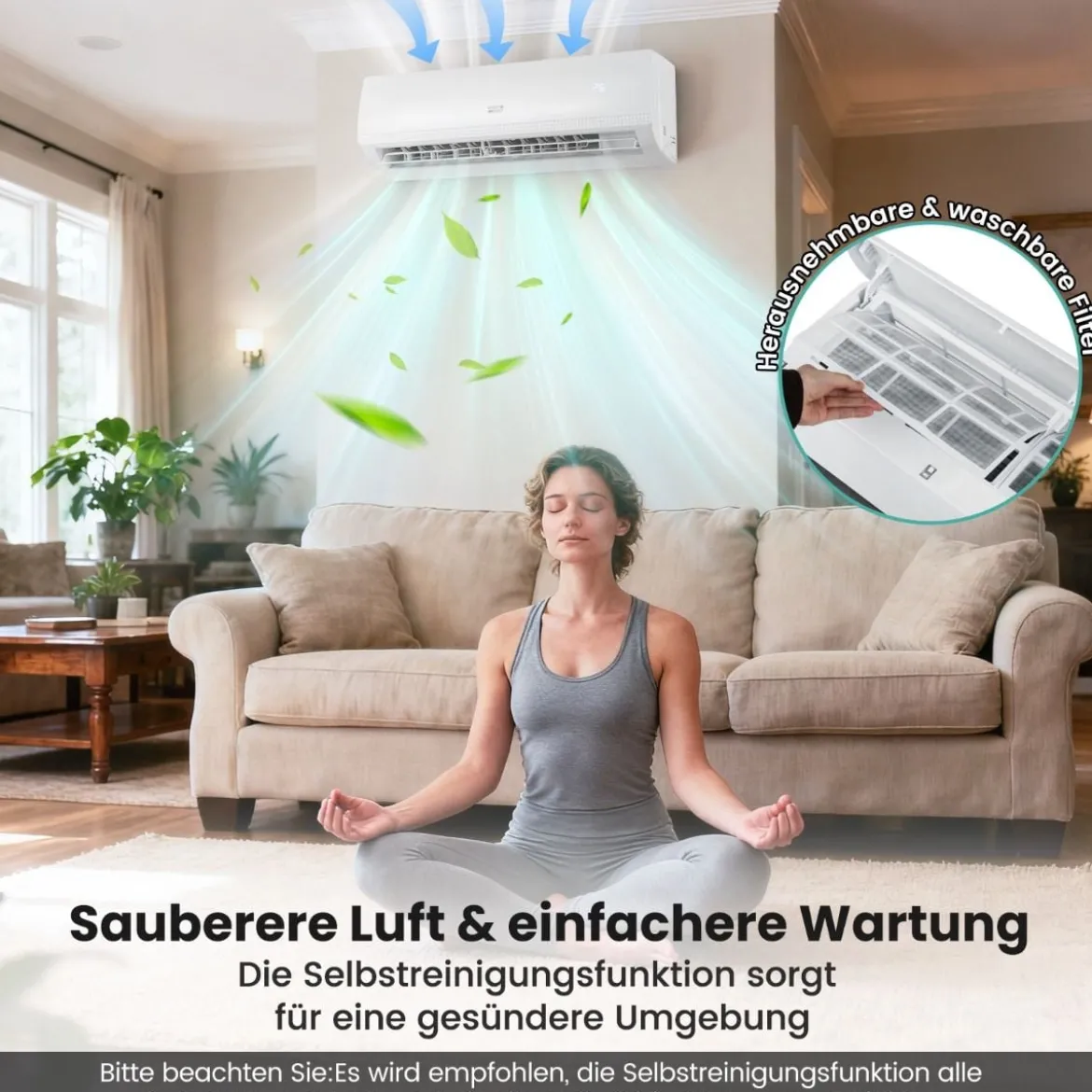 9000 BTU (2,6 kW) Mini Split Klimaanlage A++ Energieeffizientes Klimagerät mit Wärmepumpensystem für Räume bis zu 42㎡ Weiß