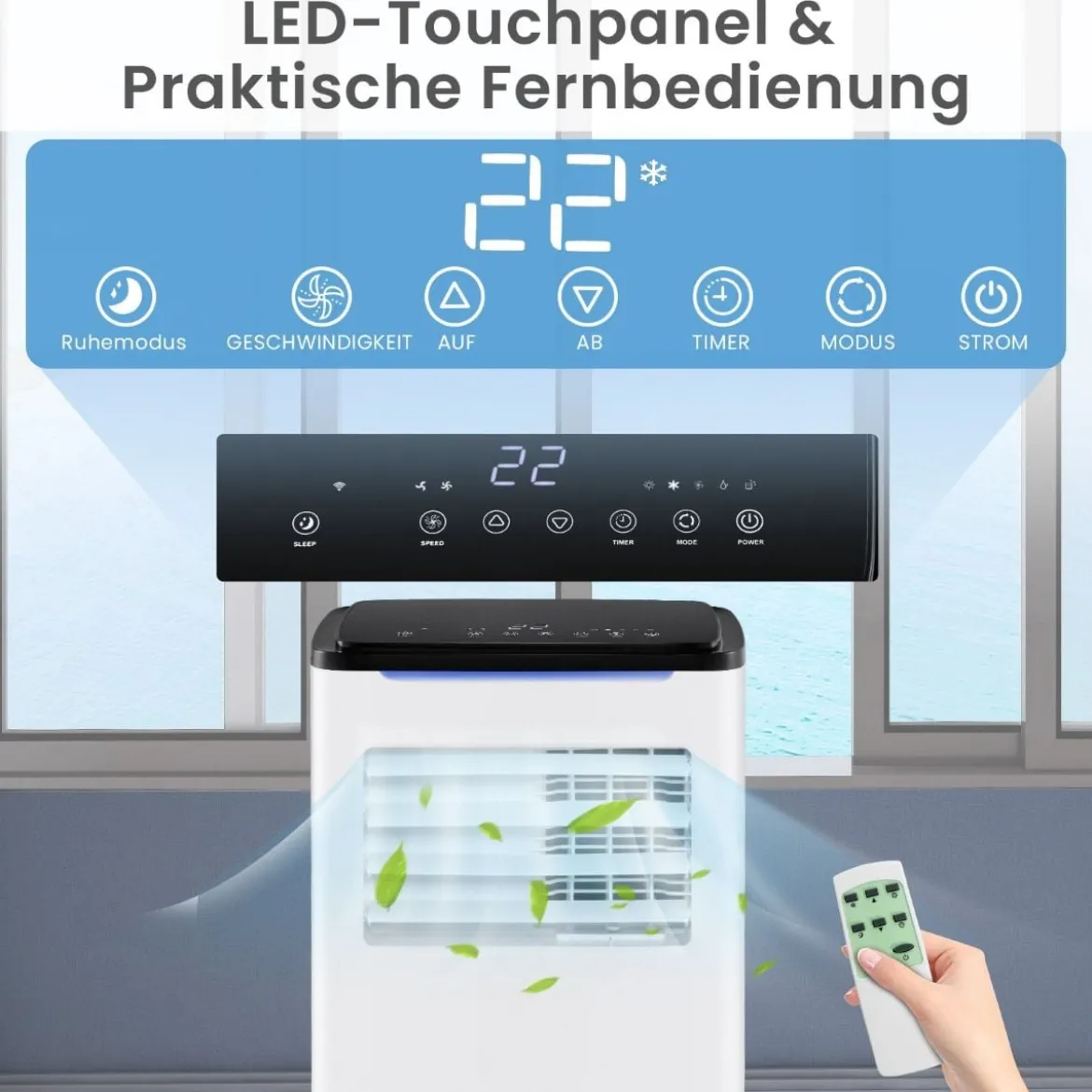 9000 BTU mobile Klimaanlage mit Abluftschlauch 4 in 1 Klimagerät mit Kühlen Weiß