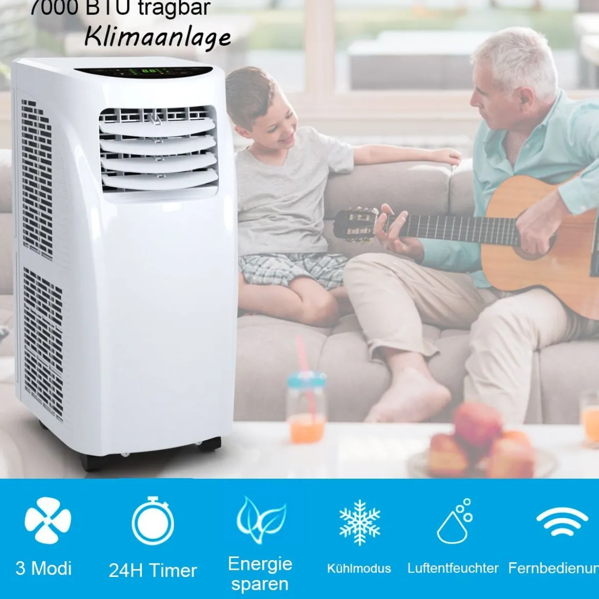 7000 BTU Tragbare Klimaanlage mit Fernbedienung Kühlmodus mobile Klimaanlage 32 x 36 x 62,5 cm Weiß