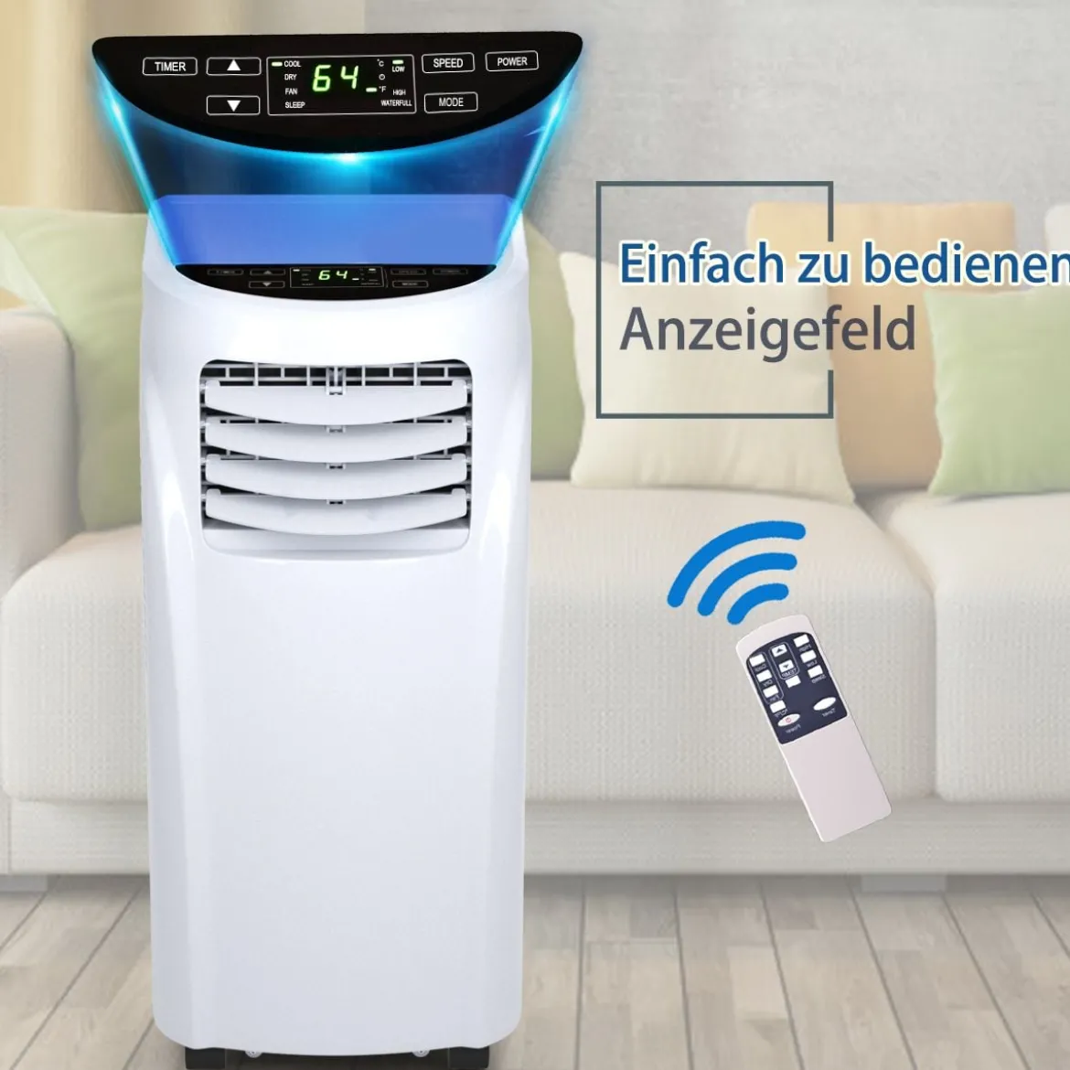 7000 BTU Tragbare Klimaanlage mit Fernbedienung Kühlmodus mobile Klimaanlage 32 x 36 x 62,5 cm Weiß