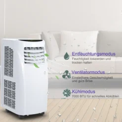 7000 BTU Tragbare Klimaanlage mit Fernbedienung Kühlmodus mobile Klimaanlage 32 x 36 x 62,5 cm Weiß