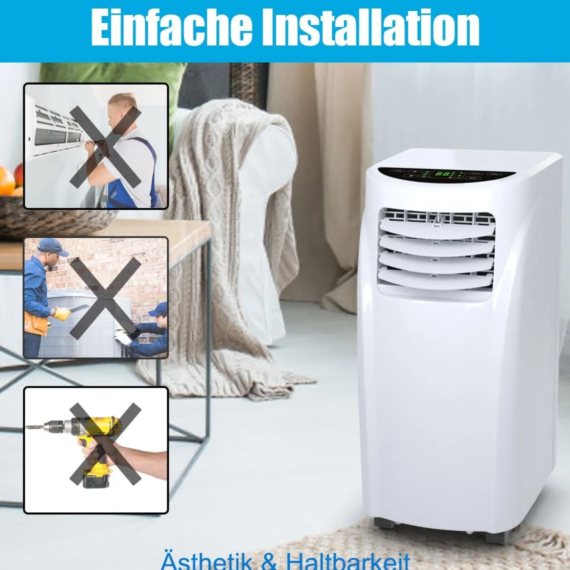 7000 BTU Tragbare Klimaanlage mit Fernbedienung Kühlmodus mobile Klimaanlage 32 x 36 x 62,5 cm Weiß