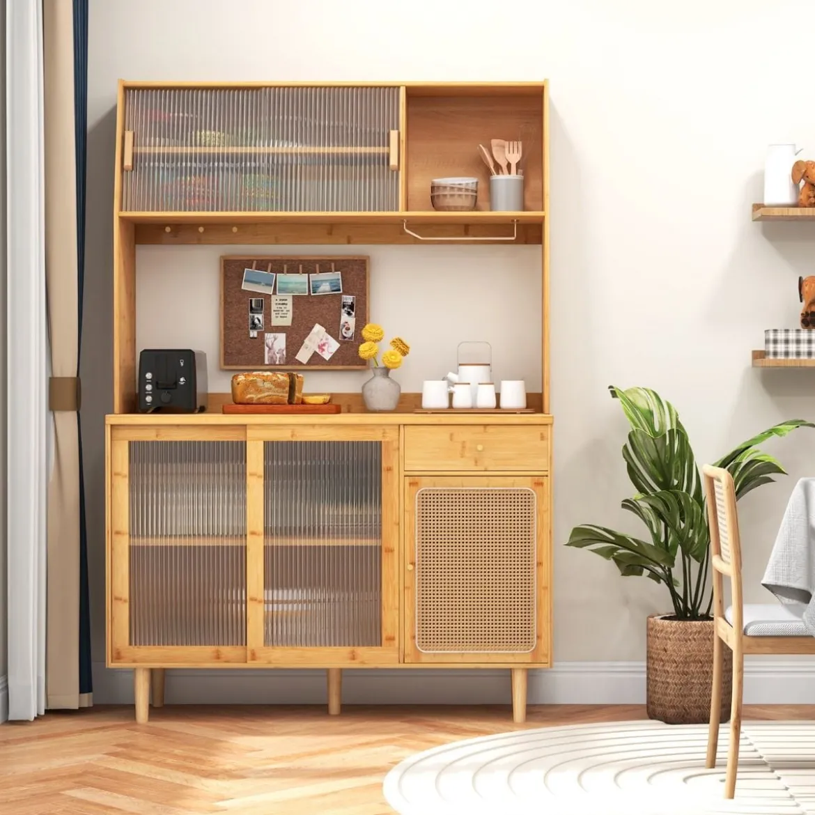 Buffetschrank mit Aufsatz Küchenschrank Bambus 120 x 35 x 175 cm Naur