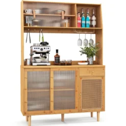 Buffetschrank mit Aufsatz Küchenschrank Bambus 120 x 35 x 175 cm Naur
