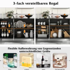 Buffetschrank mit Glastüren & Metallbeinen Sideboard Küchenschrank Weiß + Schwarz